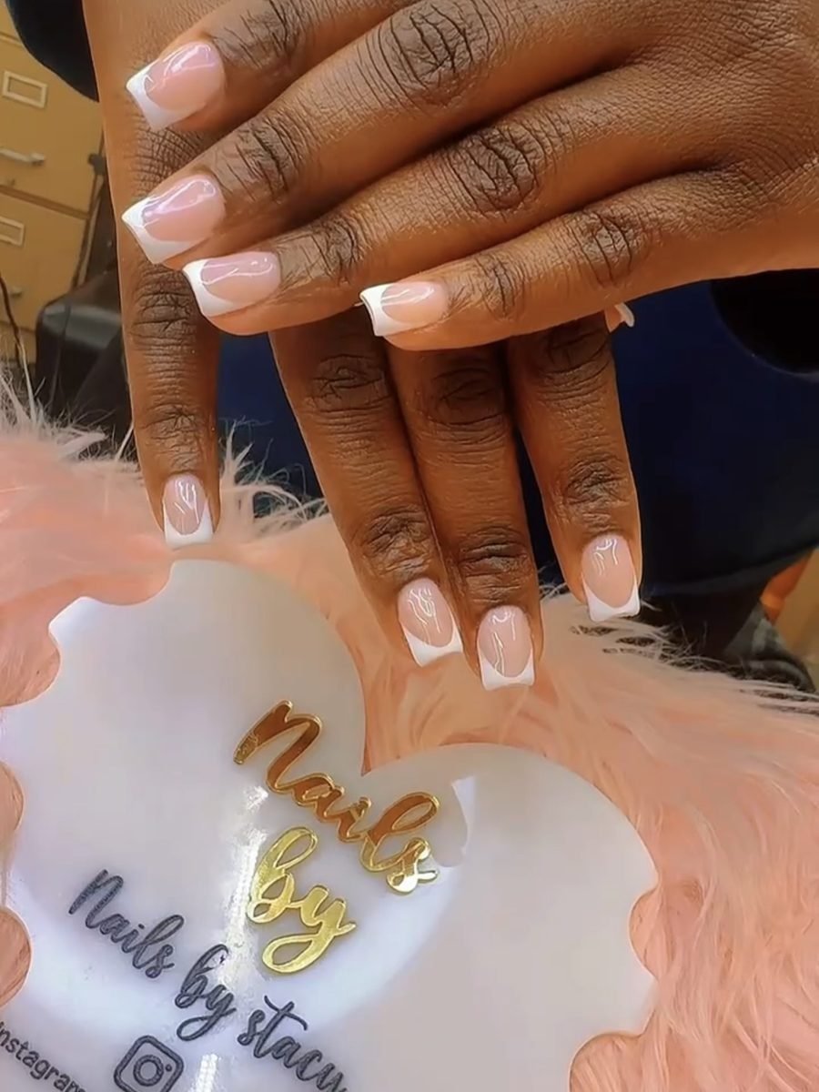 A finished French tip set done at the studio